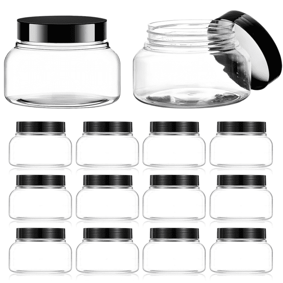 Gogcaro 16 Pack Plastic Jars with Lids, 8 oz Empty Body Scrub Containers for Lotion Butter Cream Gel Mud Mask (Clear)