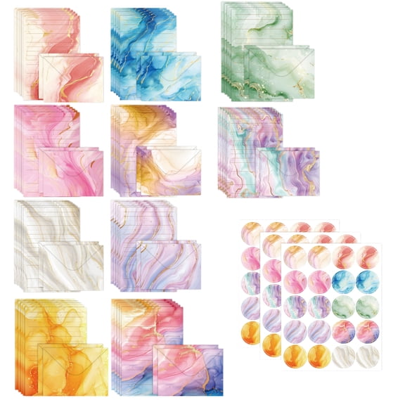 Gogcaro 160pcs Marble Stationery Paper and Envelopes Set, Letter Writing Set for Party Invitations, 5.5" x 8.25" (10 Designs)