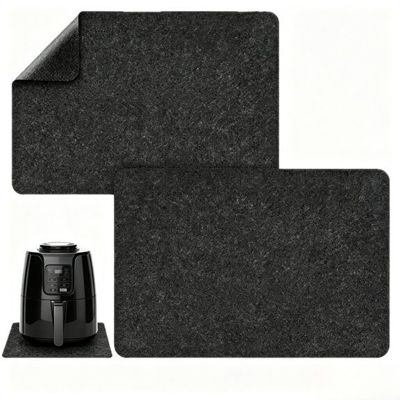 Gogcaro 2 Pcs Heat Resistant Mat for Air Fryer, Coffee Maker, Toaster, Black 12" x 17" Rectangular Felt & Silicone Countertop Protector with Sliding Function