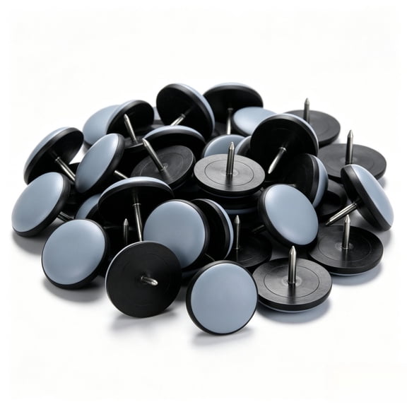 Gogcaro 24pcs 1" (25mm) Nail on Furniture Sliders, Round Teflon Chair Leg Gliders, Furniture Feet Glides, Furniture Movers Slides Floor Protectors for Carpet, Hardwood Floor (Grey, Black)