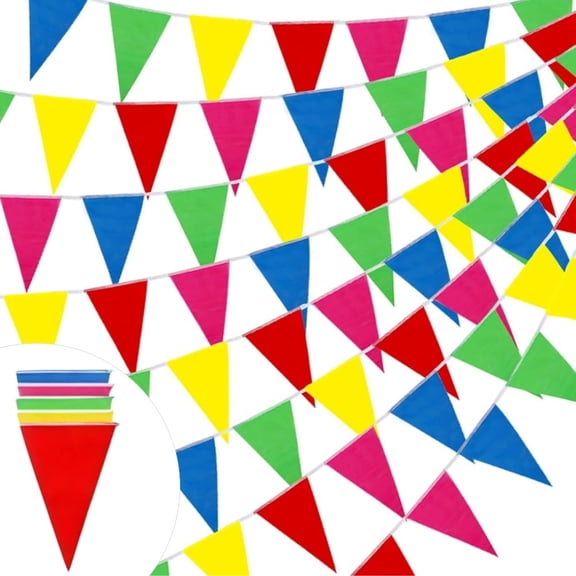 Gogcaro 460Ft 300pcs Colorful Pennant Banner Flags Multicolor Bunting String Triangle Flags, Garland for Grand Opening, Carnival Theme Birthday Party Decoration Outdoor Events Classroom Decor