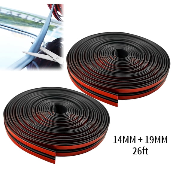 Gogcaro 52ft Windshield Rubber Seal, 2pcs T-Shape Sealing Strip for Car Front Rear Windshield, Dust Proof & Weather Stripping (30mm+19mm)