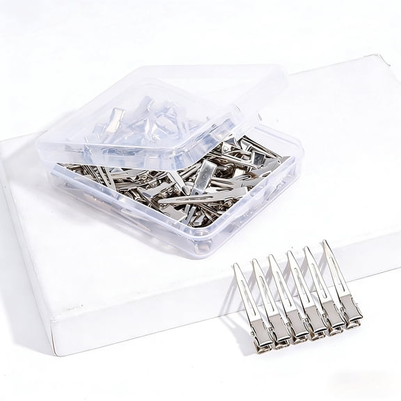 Gogcaro 70 Pcs 1.77 Inch Single Prong Pin Curl Clips Women Styling, Silver Setting Section Hair Clips Metal Alligator Clips for Hair Extensions