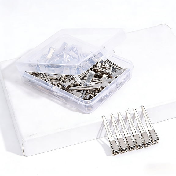 Gogcaro 70 Pcs 1.77 Inch Single Prong Pin Curl Clips Women Styling, Silver Setting Section Hair Clips Metal Alligator Clips for Hair Extensions