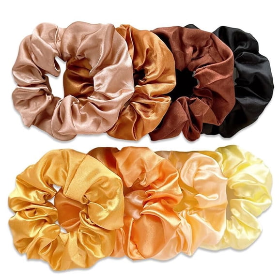 Gogcaro 8 Pcs Satin Silk Hair Scrunchies, 4 Inch, Hair Accessories for Women and Girls, Soft Than Silk for Hair, Fashion Ties and Bands for Thin | Thick Hair Styling(Champagne)