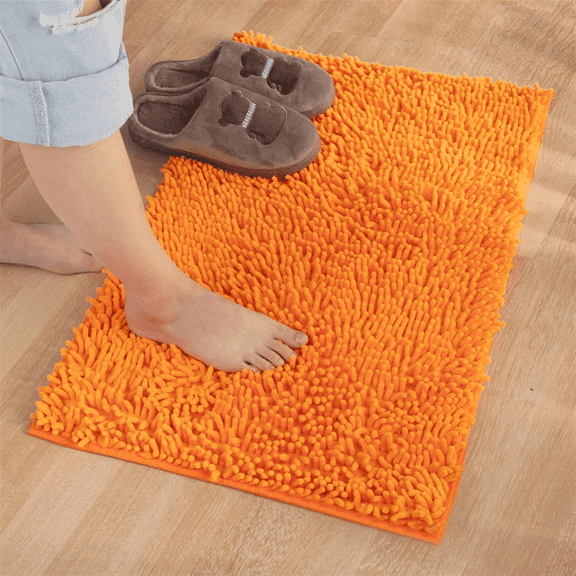 Gogcaro Bathroom Rug Mat 24 x 16, Extra Soft Non Slip Absorbent Water Bath Rug, Quick Dry Machine Washable Chenille Shaggy Shower Mat, Bath Mat for Bathroom Floor, Home Decor Accessories, Orange