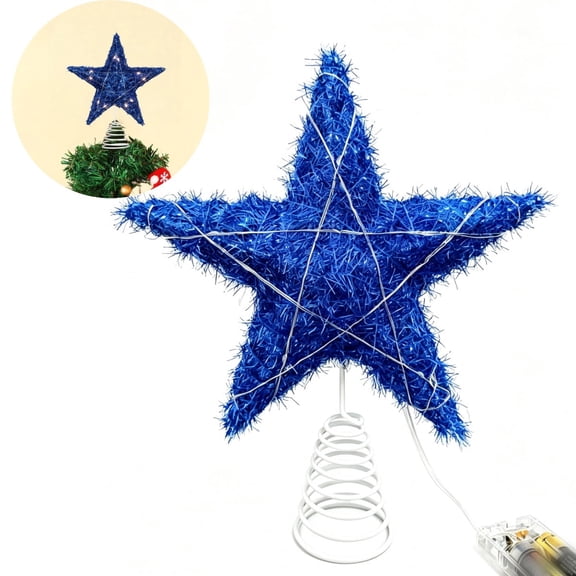 Gogcaro Blue Christmas Tree Topper, 9.84'' Light-up Christmas Tree Topper Star with Sparkling Yarn, 20 LED Lights