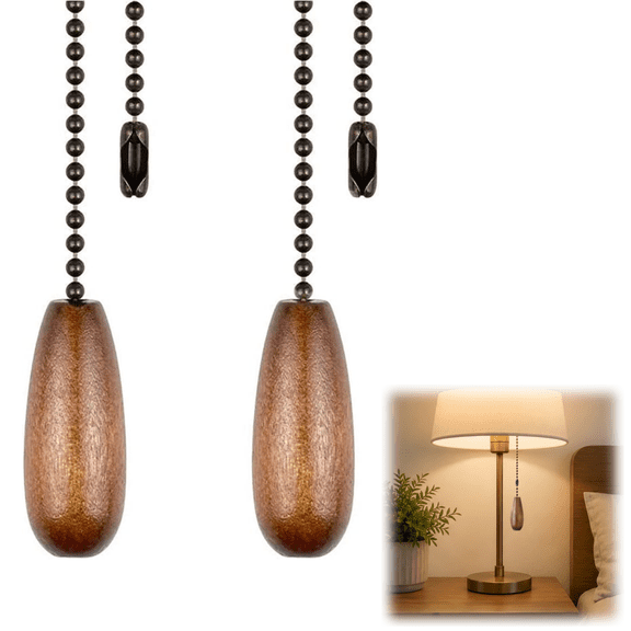 Gogcaro Ceiling Fan Pull Chain Extender, 2pcs Wooden Pendant Pull Chain Extension for Ceiling Light Fan Chain, Brown