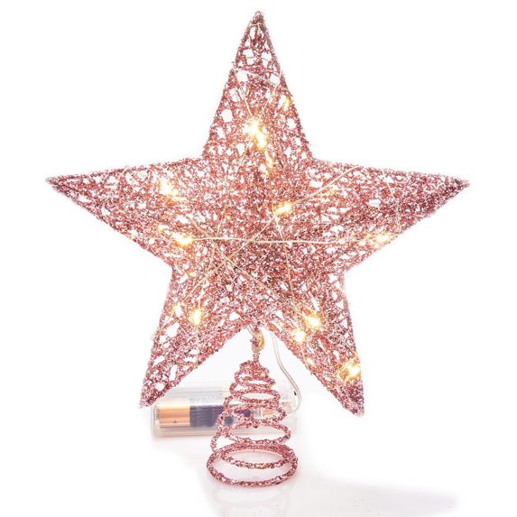 Gogcaro Christmas Star Tree Topper, 8inch Sequins Xmas Tree Topper, Star Treetop for Home Christmas Tree Decoration, LED Bulbs, Pink