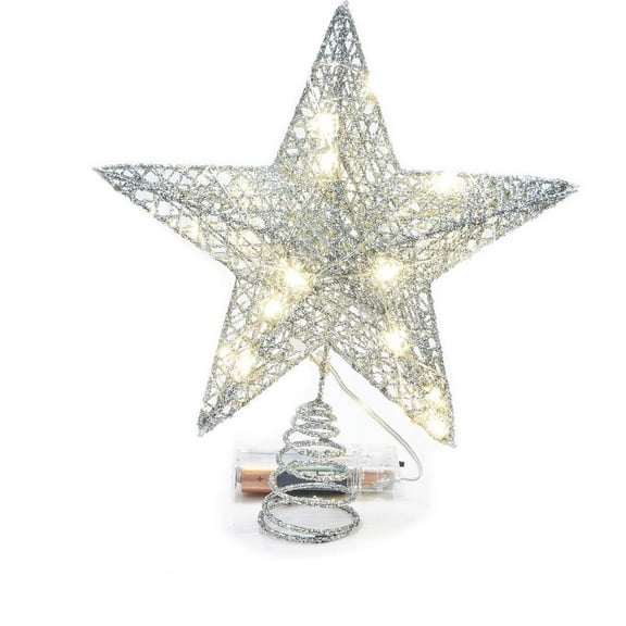 Gogcaro Christmas Star Tree Topper, 8inch Sequins Xmas Tree Topper, Star Treetop for Home Christmas Tree Decoration, LED Bulbs, Silver