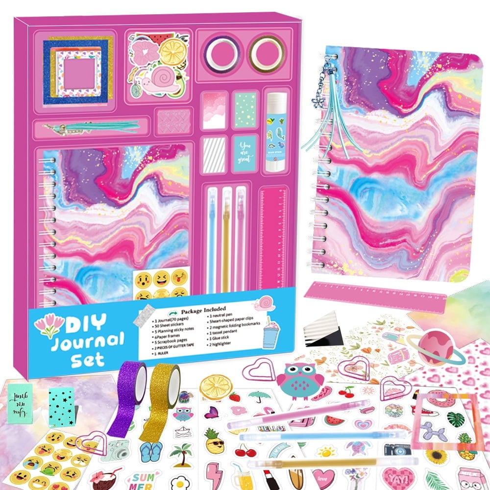 Gogcaro DIY Journal Kit for Girls - 90+Pcs Journal Set for Tween & Teen Girls, Journaling Art & Crafts Kits, Ideal Gifts for 8 9 10 11 12 13 14 Year Old Girl, Scrapbook & Diary Supplies Set