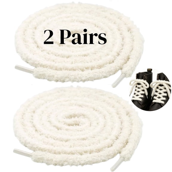 Gogcaro Flat Fuzzy Shoe laces: 2 Pairs 9mm Wide Soft Plush Sneakers Shoelaces