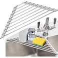 thumbnail image 1 of Gogcaro Foldable Stainless Steel Triangle Roll-Up Dish Drying Rack for Small Sink Corners - Over The Sink Multipurpose Kitchen Drainer, Rustproof Organizer, Trivet and Shelf - Space Saving (Gray), 1 of 2