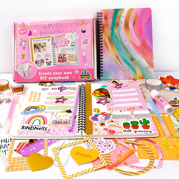 Gogcaro Girls DIY Journal Kits, 74pcs Journaling Diary Toys for Ages 8-13 Year Old, Ideal Birthday Stationary Set Gifts