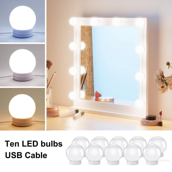 Gogcaro Hollywood Style Led Vanity Mirror Lights Kit - Vanity Lights Have 10 Dimmable Light Bulbs for Makeup Dressing Table and Power Supply Plug in Lighting Fixture Strip, White (No Mirror Included)