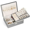thumbnail image 1 of Gogcaro Jewelry Box Organizer for Women Girls, 2 Layer Large Men Jewelry Storage Case, PU Leather Display Jewellery Holder with Removable Tray for Necklace Earrings Rings Bracelets, Gray, 1 of 7
