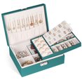 thumbnail image 1 of Gogcaro Jewelry Box Organizer for Women Girls 2 Layer Leather Travel Jewelry Storage Case with Lock and Removable Tray for Necklace Earrings Rings Bracelets Gift (Green), 1 of 7