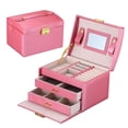 thumbnail image 1 of Gogcaro Jewelry Box Organizer for Women Girls, Three Layer Jewelry Storage Box with Mirror PU Leather Jewelry Display Case for for Bracelets, Earrings, Rings, Necklaces, Red, 1 of 7