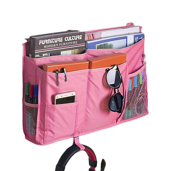 Gogcaro Large Pocket Bedside, Hanging Storage Organizer 8 Pockets for Books,Phones,Tablets,Accessory and TV Remote - Best for Headboards,Bed Rails,Dorm Rooms,Bunk Beds,Apartments & Travel(Pink)