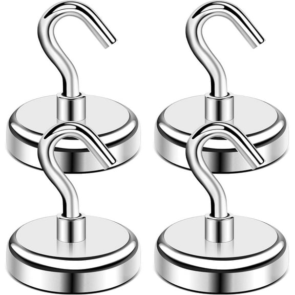 Gogcaro Magnetic Hooks Heavy Duty, 50Lbs+ Super Strong Magnet Hooks for Cruise Essentials, Neodymium Earth Magnets with Hook for Hanging, Magnetic Hanger for Fridge, Toolbox, Storage - 4 Pack