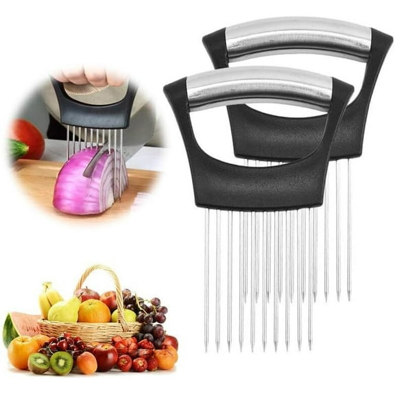 Gogcaro Onion Holder for Slicing, 2 Pack Onion Cutter Vegetable Chopper, Stainless Steel Tomato Slicer Vegetable Cutter for Potato, Avocados, Eggs, Food Slicer Assistant Tool for Fruit Lemon and Meat