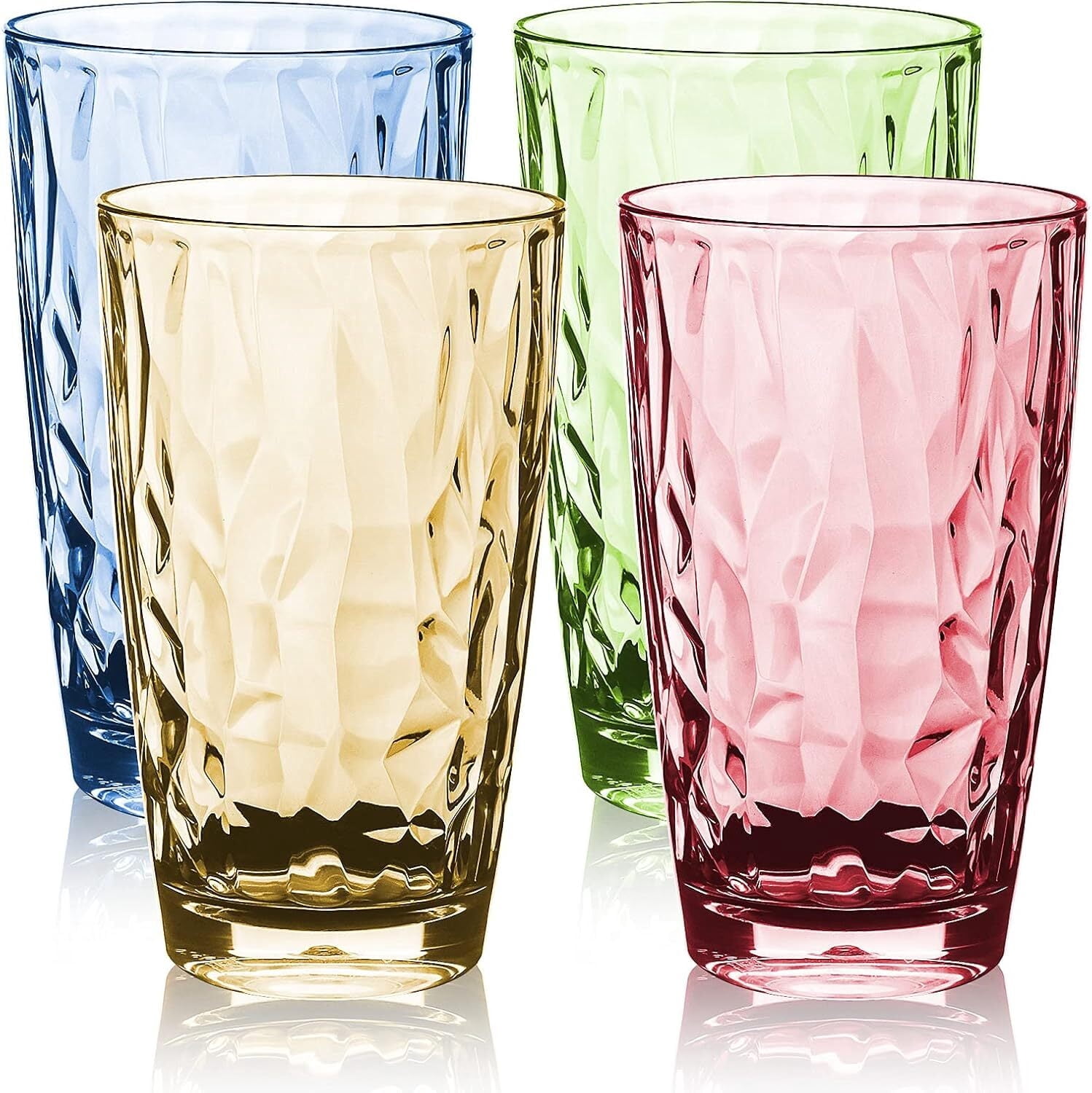 Gogcaro Plastic Reusable Drinking Glasses Set of 4, 16oz Water Cups Colorful Acrylic Glasses for Juice, Milk, Beer, Unbreakable Plastic Tumbler for Home & Outdoor, Dishwasher Safe