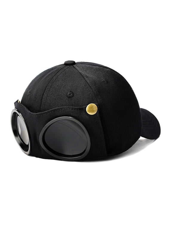 Goggle Accent Baseball Cap With Curved Brim, Casual Headwear for Outdoor Activities, Travel, and Daily Commuting