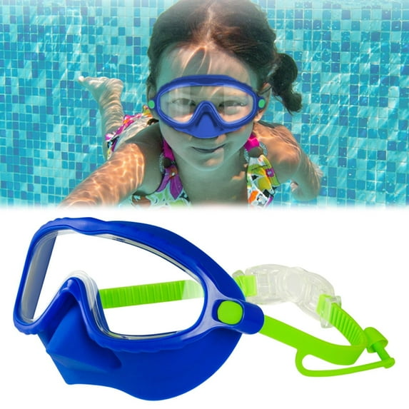Goggles with Ear Plugs Attached, 2025 Upgrade HD Clip on Goggles Children's Large Frame Waterproof and Anti-fog Swimming Goggles, Wide View Swimming Goggles with Nose Cover (BLUE)