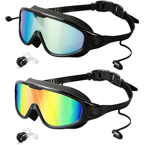 My Cool Summer Goggles ,Wide View Goggles Swimming Adult with Earplugs and Nose Clip