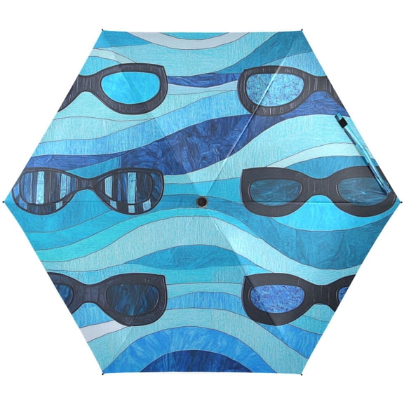 Goggles on Waves Umbrellas for Sun Auto Open Close UV50+ Waterproof 5-Fold Compact Fiberglass Frame