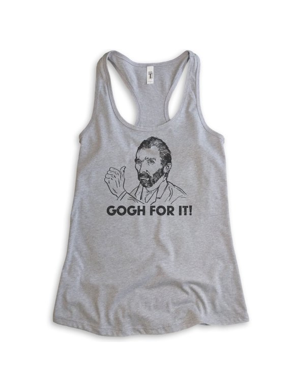 Gogh For It Vincent Van Gogh Tank Top, Ladies Racerback Tank Top, Funny Artist Impressionist Art Tank, Heather Gray, Small