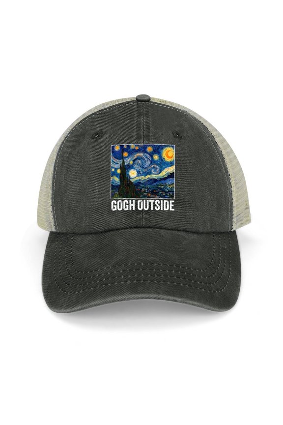 Gogh Outside Black Hat Adjustable Funny Fashion Unisex Baseball Cap for Men Women