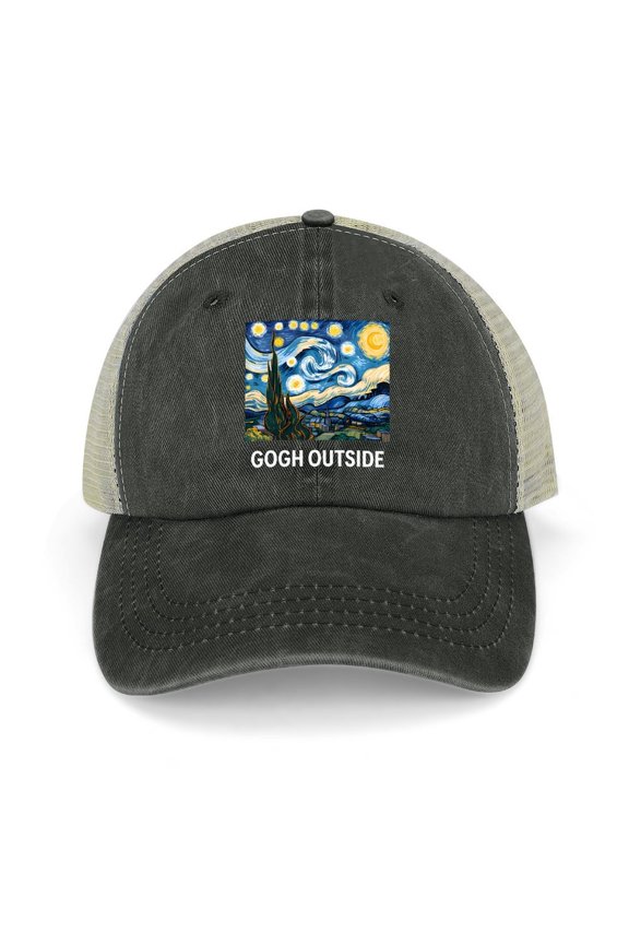 Gogh Outside Black Hat Adjustable Funny Fashion Unisex Baseball Cap for Men Women