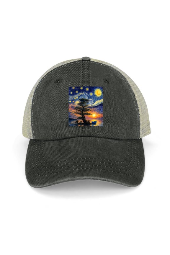Gogh Outside Black Hat Adjustable Funny Fashion Unisex Baseball Cap for Men Women