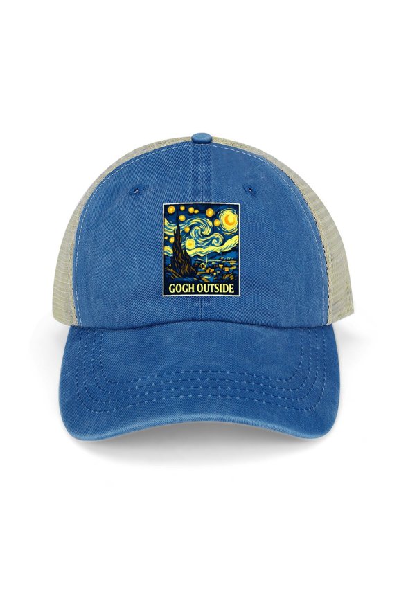Gogh Outside Dark Blue Hat Adjustable Funny Fashion Unisex Baseball Cap for Men Women