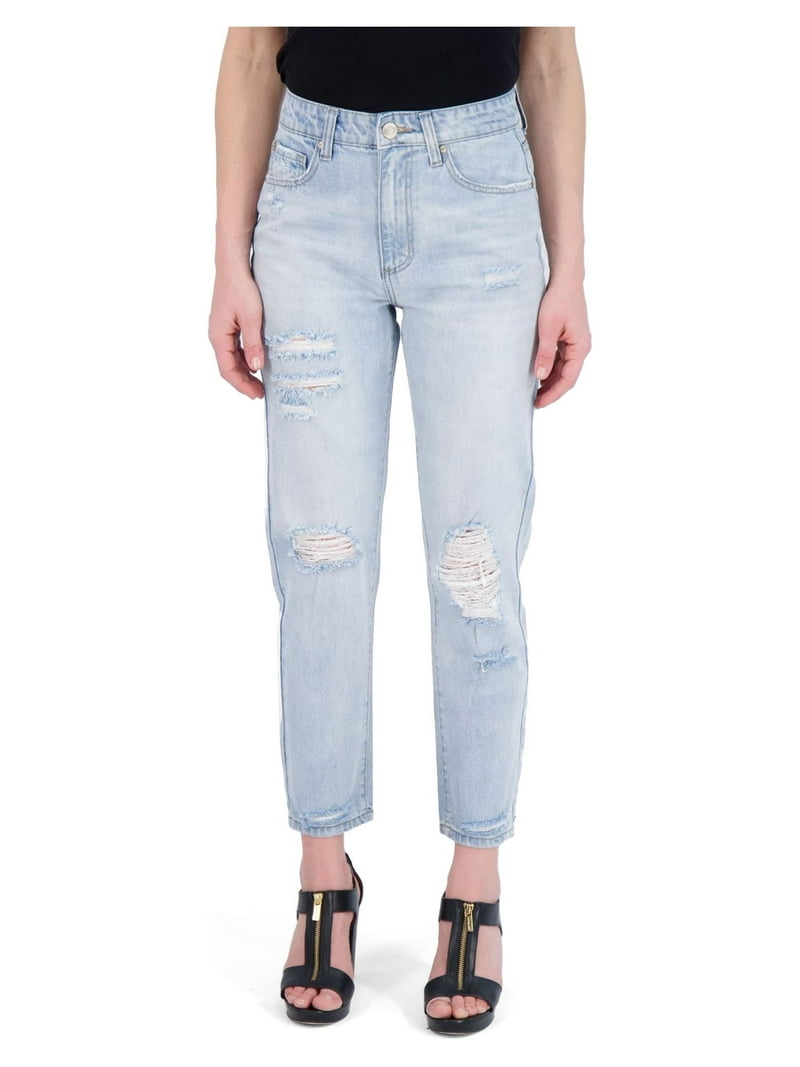 GOGO JEANS Juniors' High Waisted Destructed Cinched Mom
