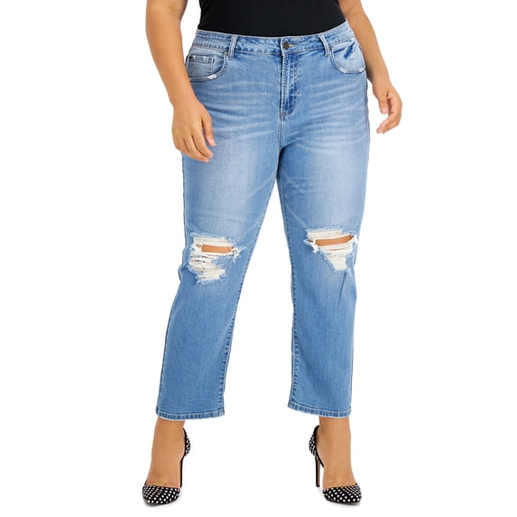 Gogo Jeans Trendy Plus Size Ripped Ex Boyfriend Jeans Medium Light Wash 22W