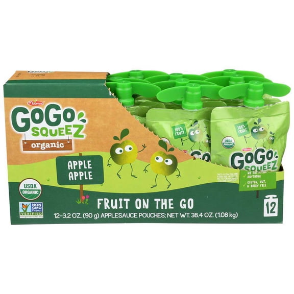 Gogo Squeez Apple Apple Organic Apple Sauce, 3.2 Ounce - 12 count per pack -- 6 packs per case.