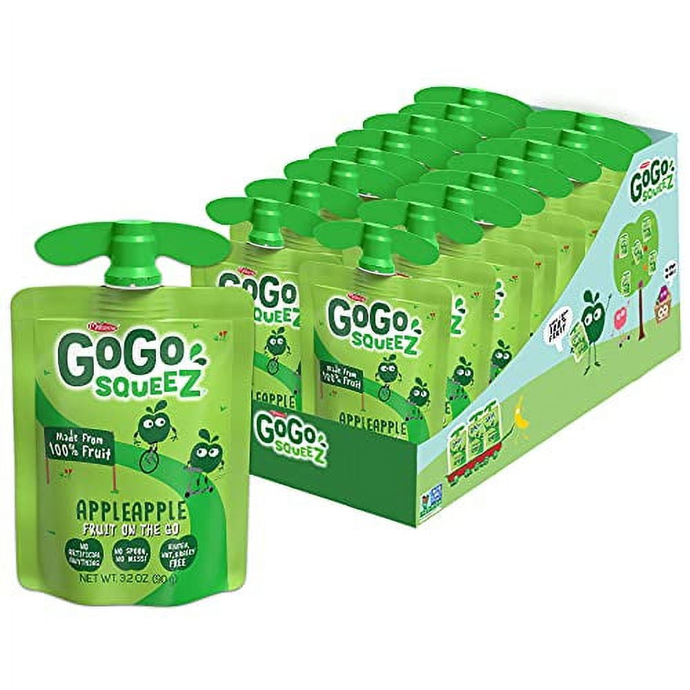 GoGo squeeZ Applesauce, Apple Apple, Gluten Free, Vegan Friendly, Unsweetened Applesauce, Recloseable, BPA Free Pouches, 3.2 Ounce (18 Pouches)