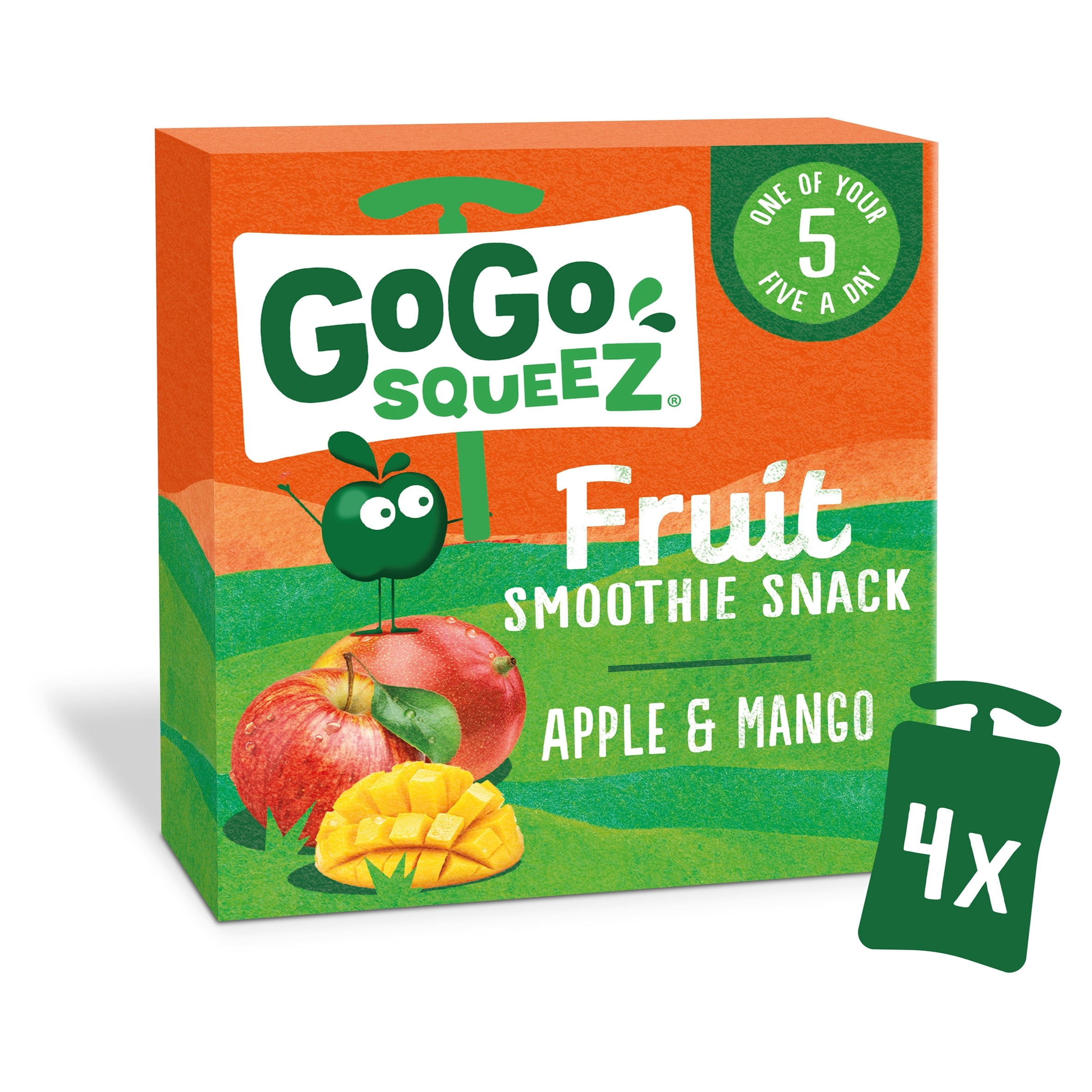 Gogo Squeez Fruit Snack Apple Mango 4X90g, Imported from Britain