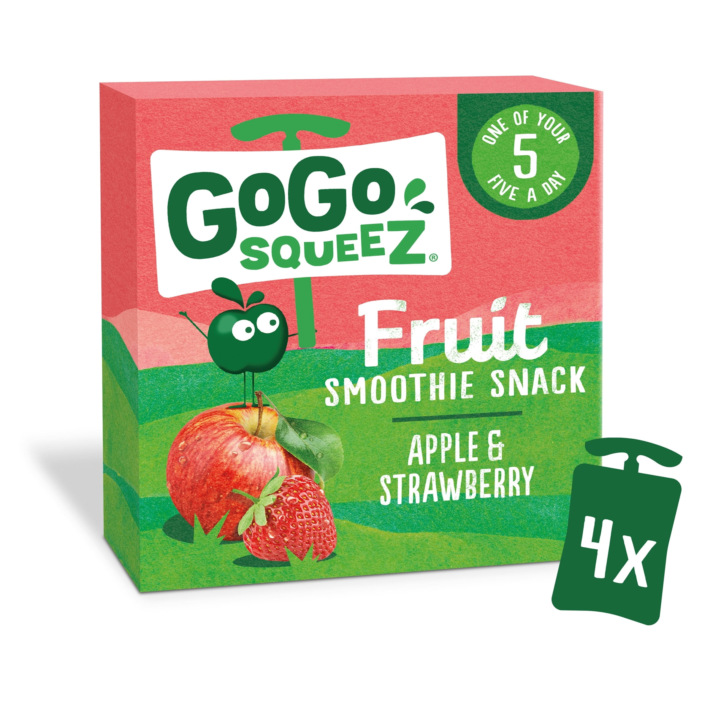 Gogo Squeez Fruit Snack Apple Strawberry 4X90g, Imported from Britain
