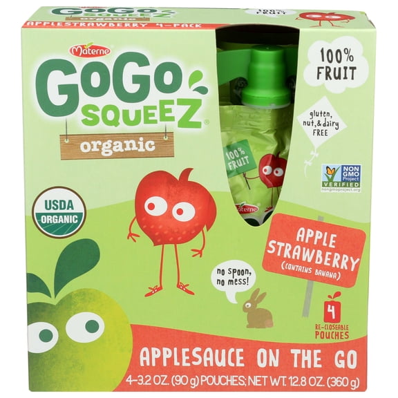 Gogo Squeez Organic Apple Strawberry Apple Sauce, 3.2 Ounce - 4 per pack -- 12 packs per case.