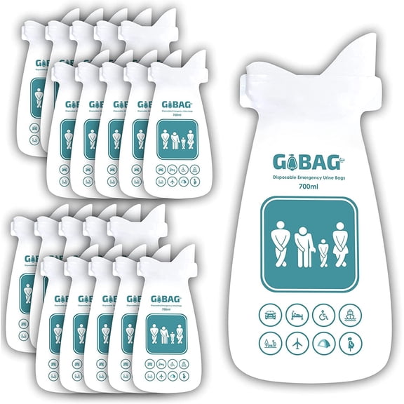 Gogobag Disposable Urine Bags 20-Pack Unisex Portable Urinal Pee Bags with 2X Absorption Pads for Emergency, Travel, Camping, Driving Traffic Jam, Hiking - for Men Women [Pregnant]& Children