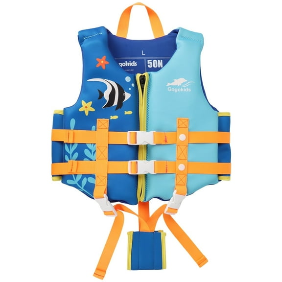 Gogokids Kids Life Jacket, Swim Vest Toddler Flotation Swimming Aid with Adjustable Safety Strap Bouyancy Swimwear,Blue Fish