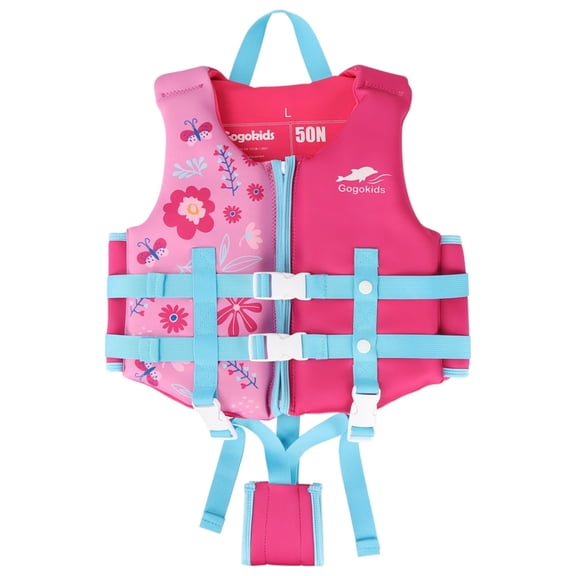 Gogokids Kids Life Jacket, Swim Vest Toddler Flotation Swimming Aid with Adjustable Safety Strap Bouyancy Swimwear,L,Red Flower