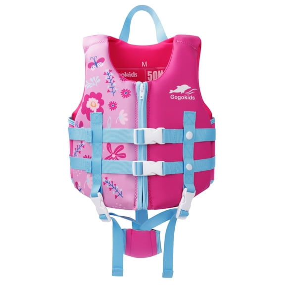 Gogokids Kids Life Jacket, Swim Vest Toddler Flotation Swimming Aid with Adjustable Safety Strap Bouyancy Swimwear,Red Flower