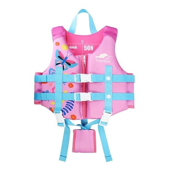 Gogokids Kids Swim Jacket Float Life Vest Buoyancy Swimwear Toddler Swimming Training Aid with Adjustable Safety Straps, Pink, L (6-7 Years/40-50lbs)