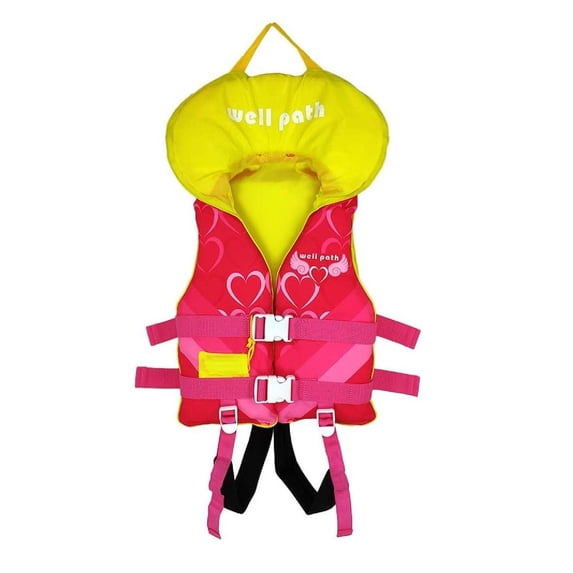Gogokids Kids Swim Vest Float Life Jacket with Headrest Adjustable Safety Strap Swimming Training Aid Buoyancy Swimwear, Pink, XS(1-3Years/24-33lbs)