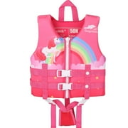 Gogokids Kids Swim Vest Life Jacket Flotation Swimming Aid with Adjustable Safety Strap Age 1-9 Years/22-50Lbs, Red Unicorn