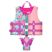 Gogokids Kids Swim Vest Toddlers Floaties Life Jacket with Adjustable Safety Strap for Boys Girls Swimming Beach Water Sport Learning, 30-50 lbs/7-9 years, Pink